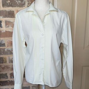 Talbots Vintage Classic Cream Ivory Pin-Tuck Button-Up Blouse Tuxedo Shirt Sz 6